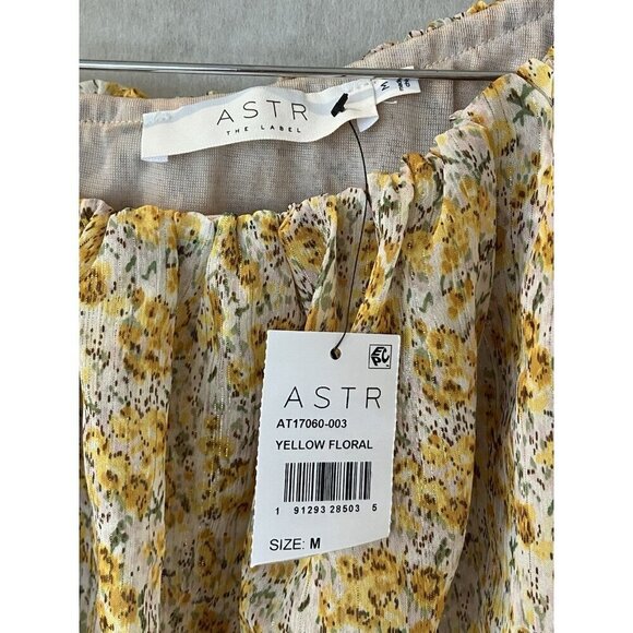 Women’s NWT Yellow Floral Boho One shoulder Blouse Med By ASTR, Prairie, Lined - Picture 6 of 9
